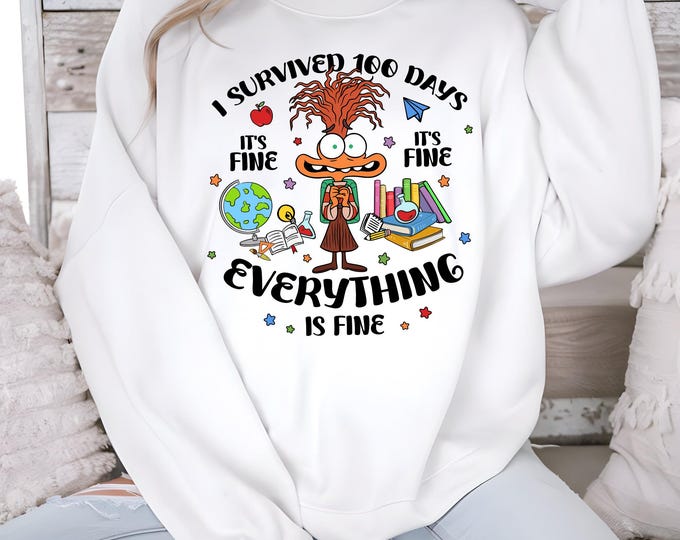I Survived 100 Days Shirt, It's Fine I'm Fine Everything Is Fine Shirt, 100 Days of School Shirt, School Shirt, Teacher Shirt,Back To School