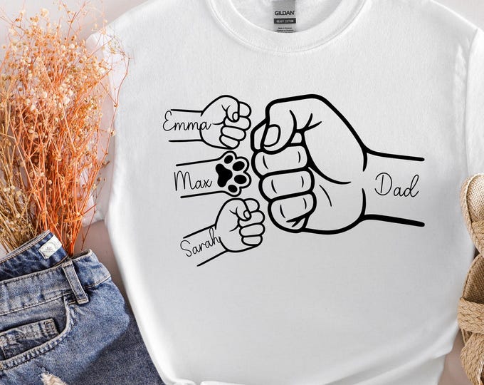 Custom Fist Bump Dad Shirt, Dad Shirt With Kids Names, Father's Day Gift, New Dad Shirt, New Dad Gift, Personalized Grandpa Shirt