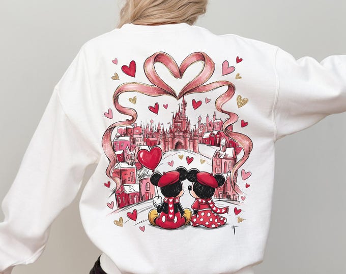 Disney Happiest Place On Earth Shirt, Mickey Minnie Valentine Kiss Castle Sweatshirt, Disney Lovers Sweater, Disney Valentine's Day Sweater