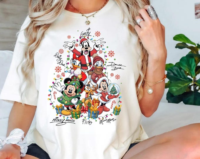 Coquette Bow Mickey & Friends Christmas Shirts, Retro Disney Christmas Tee, Mickey's Very Merry Christmas Family Matching Tee Disney Shirt