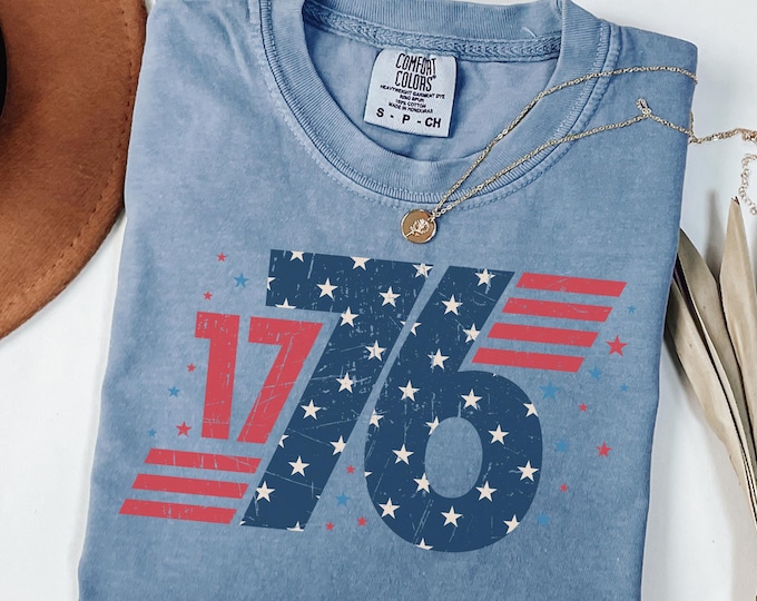 1776 Lighting, 4th of July Shirt, USA shirt, Summer Shirt, Red White and Blue, America, Comfort Colors® Womens Fourth of July, Patriotic Tee