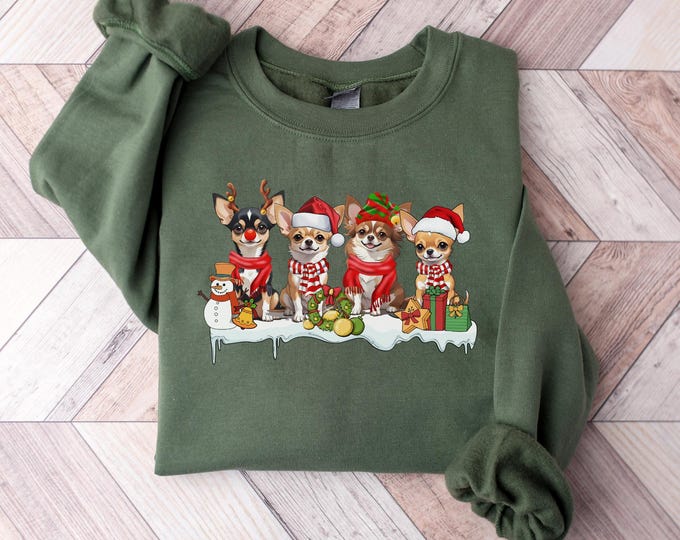 Chihuahua Christmas Sweatshirt, Dog Lover Gift, Holiday Sweaters, Chihuahua Christmas Shirt, Christmas Crewneck, Dog Mom Shirt, Xmas Shirt.