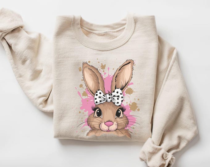 Coquette Bow Bunny Ears Shirt, Cute Bunny Sweatshirt, Rabbit Tee, Happy Easter Day Gift, Coquette Easter, Cute Easter Shirt