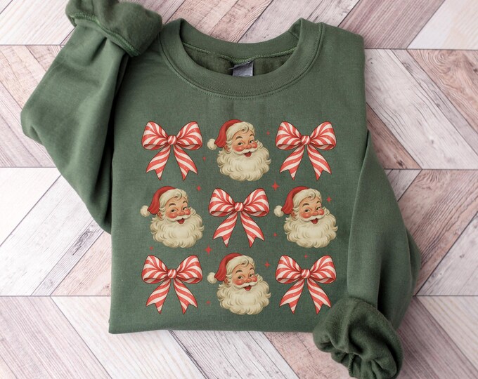 Coquette Bow Christmas Sweatshirt, Christmas Santa Shirt, Christmas Sweatshirt, Girly Christmas Sweater, Coquette Bow Sweater