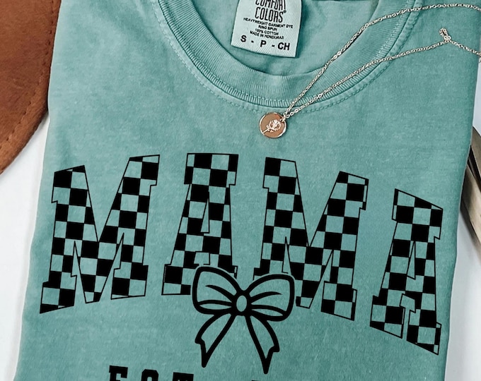 Comfort Colors Custom Checkered Mama Shirt,Gift for Mom,Retro Mom Tee,Mother's Day Gift,Vintage Checkered Mama shirt,Varsity Christmas Gifts