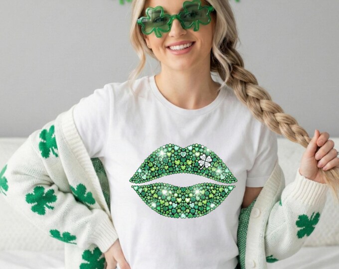 Shamrock Lips Sweatshirt, Lips Shirt, Gifts For Her, Cute St Patricks Day Tee, Cute Patrick's Day, Irish Lips Tee, Saint Patrick's