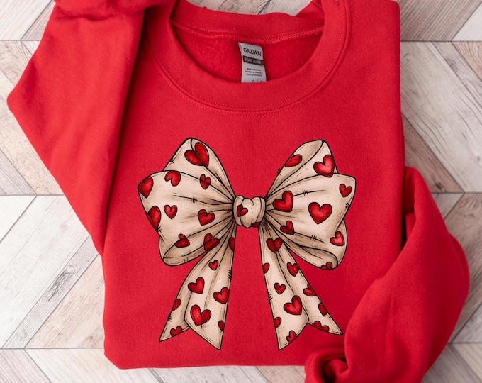 Coquette Valentines Day Heart Bow Sweatshirt, Retro Valentine Sweatshirt, Valentines Day Bow Sweatshirt, Valentines Day Gift