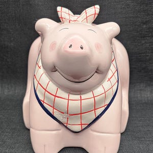 Certified International Pig Cookie Jar – Coco Dowley Design – Pink Ceramic Farmhouse Jar with Bandana – Vintage Country Decor