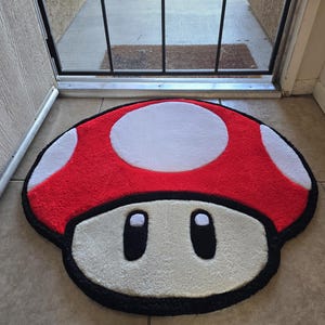 Mario Mushroom Rug Handmade Tufted Rug Custom Wall Art RED Mario Fiber ...