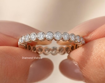 0.50CT TW Round Lab Grown Diamond Bezel Eternity Band, Solid Gold Wedding Ring