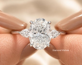 2.5CT Oval Lab Grown Diamond Engagement Ring, Hidden Halo, IGI Certified Solid Gold
