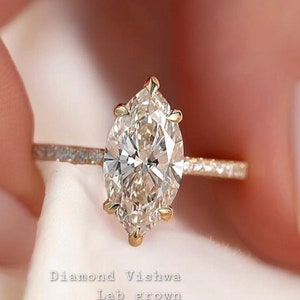 2.5CT Marquise Lab Diamond Engagement Ring 14K Pave band Wedding Ring Anniversary Gift for Her IGI Certified Diamond