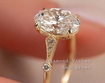 2CT Oval Cut Lab Grown Diamond Engagement Ring Wedding Ring Classic Cathedral Style Anniversary Ring Jewelry for Her