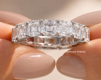 Asscher Cut Lab Diamond Eternity Band, Solid Gold Anniversary Ring, 10 TCW (E-F, VS1)