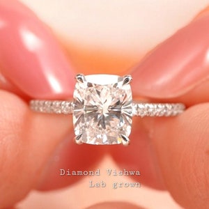 2CT Elongated Cushion Cut Lab Grown Diamond Engagement Ring pave Band Wedding Ring Anniversary Ring Bridal Jewelry for Her