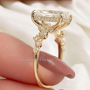 Radiant Cut Lab Grown Diamond Ring hidden halo engagement 14k yellow gold Anniversary Ring IGI Certified Diamond