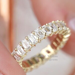 Emerald Cut Lab Grown Diamond Eternity Band Emerald Diamond Wedding Band Comfort Fit Promise Band 14k Yellow Gold Ring