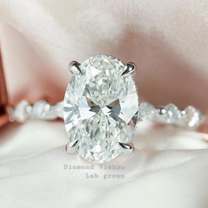 Oval Cut Lab Grown Diamond Engagement Ring Marquise and Round diamond band Wedding Ring Anniversary Gifts Promise ring