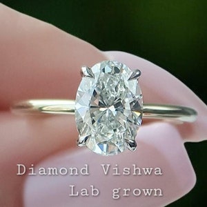 2 Carat Oval Lab Diamond Engagement Ring with Hidden halo setting - 14K Gold Anniversary Gifts IGI Certified Diamond