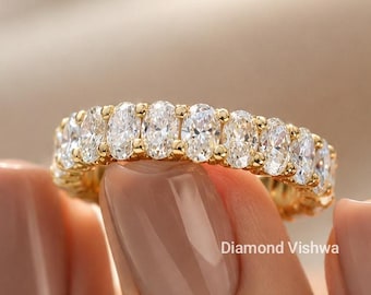 3CT Oval Lab Grown Diamond Eternity Band, 14K Gold Wedding Ring for Women