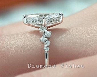 2Ct Marquise Lab Diamond Engagement Ring, 14K White Gold Hidden Halo