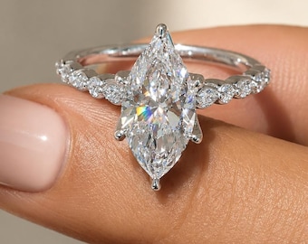 2CT Marquise Cut Lab Grown Diamond Engagement Ring, Solitaire, Half Eternity Band, IGI Certified
