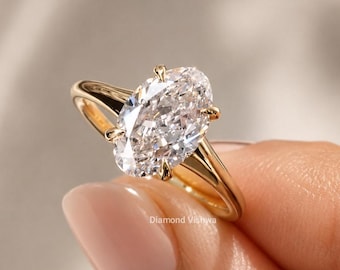 2CT Oval Lab Grown Diamond Engagement Ring, 14K Gold Solitaire, IGI Certified E VVS2