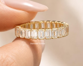 3CT Emerald Cut Lab Grown Diamond Eternity Band, Solid Gold Ring, Anniversary Stackable Bracelet