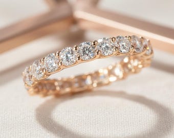 3TCW Round Lab Grown Diamond Eternity Band, 3.00 MM, Rose Gold Promise Ring