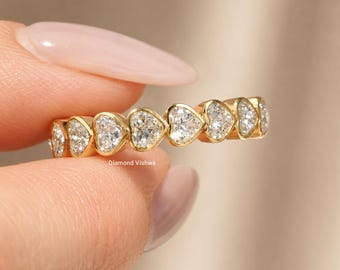 3TCW Heart Cut Lab Grown Diamond Eternity Band, Solid Gold Anniversary Ring