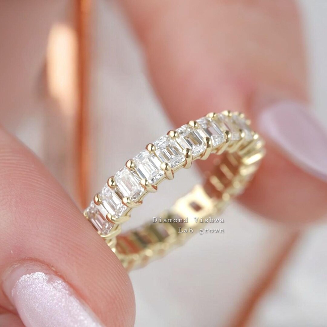Emerald Cut Lab Grown Diamond Eternity Band, 14k Yellow Gold - Etsy