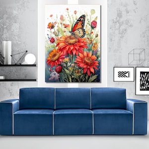 Butterfly Canvas Print: Botanic Floral Wall Art