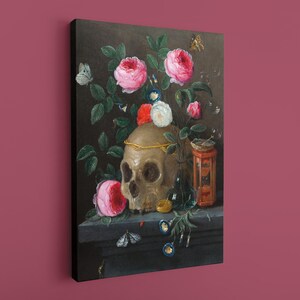 Naturaleza muerta de Vanitas, lienzo, estilo Jan van Kessel, personalizable