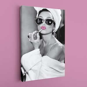 Audrey Hepburn Style Art, Audrey Hepburn Make Up Canvas Print, Audrey Poster, Hepburn Pink Lips, Pop Art Home Decor, Iconic Wall Art Canvas