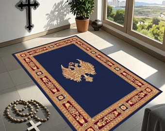 Christian Prayer Mat, Byzantine Eagle Religion Motifs, Elegant Prayer Mats, Spiritual Life,Velvet Non-Slip Prayer Carpet,Orthodox Prayer Mat