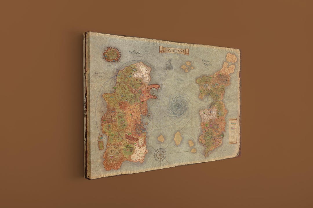 World of Warcraft Map Poster, Azeroth Map Canvas ,map Wall Art Gaming ...