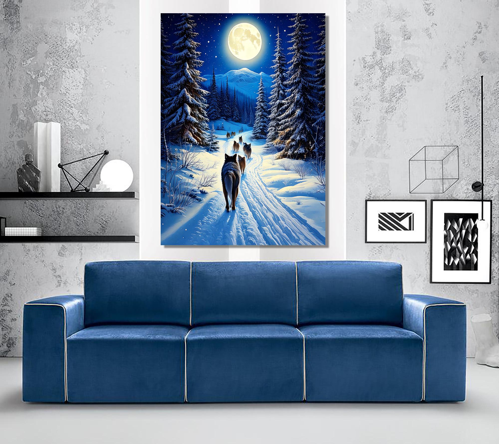 Leinwandbild Wolf Pack: Mondlicht Winter Szene - Etsy Österreich, image size:2000x1780