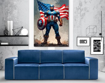 Captain America Canvas,  A fictional Character, Superhero Wall Art, Christmas Gift