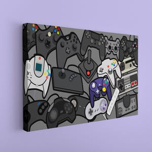 Personalized Retro Gaming Canvas Art: Gamer Room Decor,Retro Game Controller Evolution Art Print