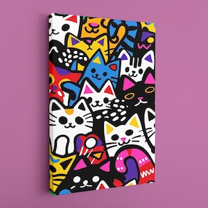 Cat Breeds , Cat Drawing, Cat Picture, Colorful Cats, Cute Cats, Canvas Art,  Wall Art, Print Art,  Colorful  Canvas Customizable Canvas