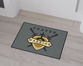 Prayer Warrior for PEACE Grey Rug, Doormat, Non-Slip Heavy Duty Floor Mat Christian a Housewarming or Holiday Gift