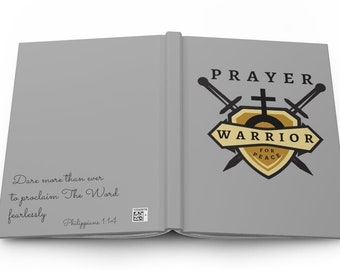 PRAYER WARRIOR Unique Hardcover Journal Diary - Christian Bible Study Gifts, Lined Notebook, Matte Grey Laminate