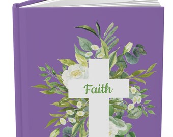 Faith Floral Cross Customizable Christian Hardcover Journal, Diary Lined Notebook, in Matte Lavender Laminate
