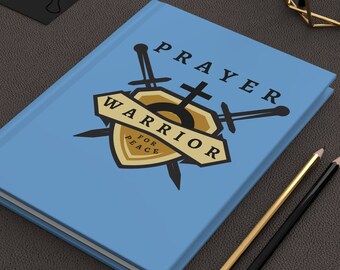 PRAYER WARRIOR Unique Hardcover Journal Diary - Christian Bible Study Gifts, Lined Notebook, Matte Light Blue Laminate