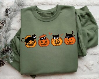 Black Cat Pumpkin Halloween Sweatshirt: Cozy Fall Crewneck