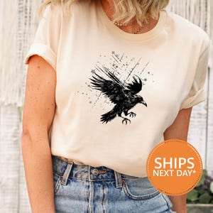 Celestial Bird TShirt, Comfort Colors Boho Shirt, Vintage Moon Star Graphic Tee, Folk Art Aesthetic, Sustainable 2025 Look