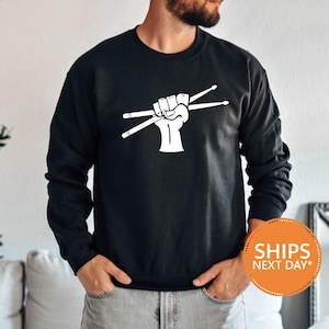 Drummer Crewneck Sweatshirt, Music Hoodie, Cozy Band Graphic Top, Personalized Drumming Dad Gift, Retro Music Sweat