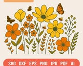 Retro Wildflower SVG: Butterfly Floral Clipart (Digital Download)