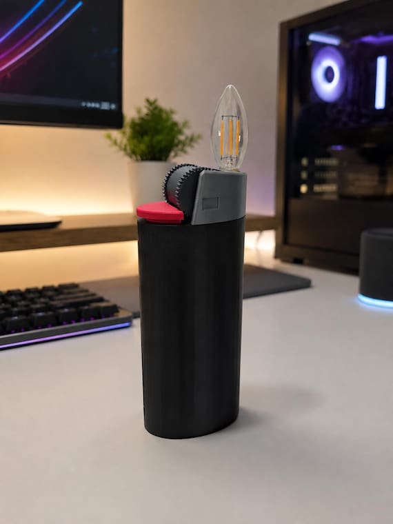 Portable Rechargeable Lighter Lamp | 3D Printed Mini Lamp | Unique Desk Light | Pocket Size LED Light | Handmade Gift