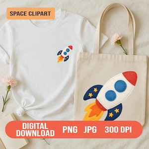 Rocket Ship Clipart: Stitched Space Shuttle Illustration (PNG JPG Digital Download)